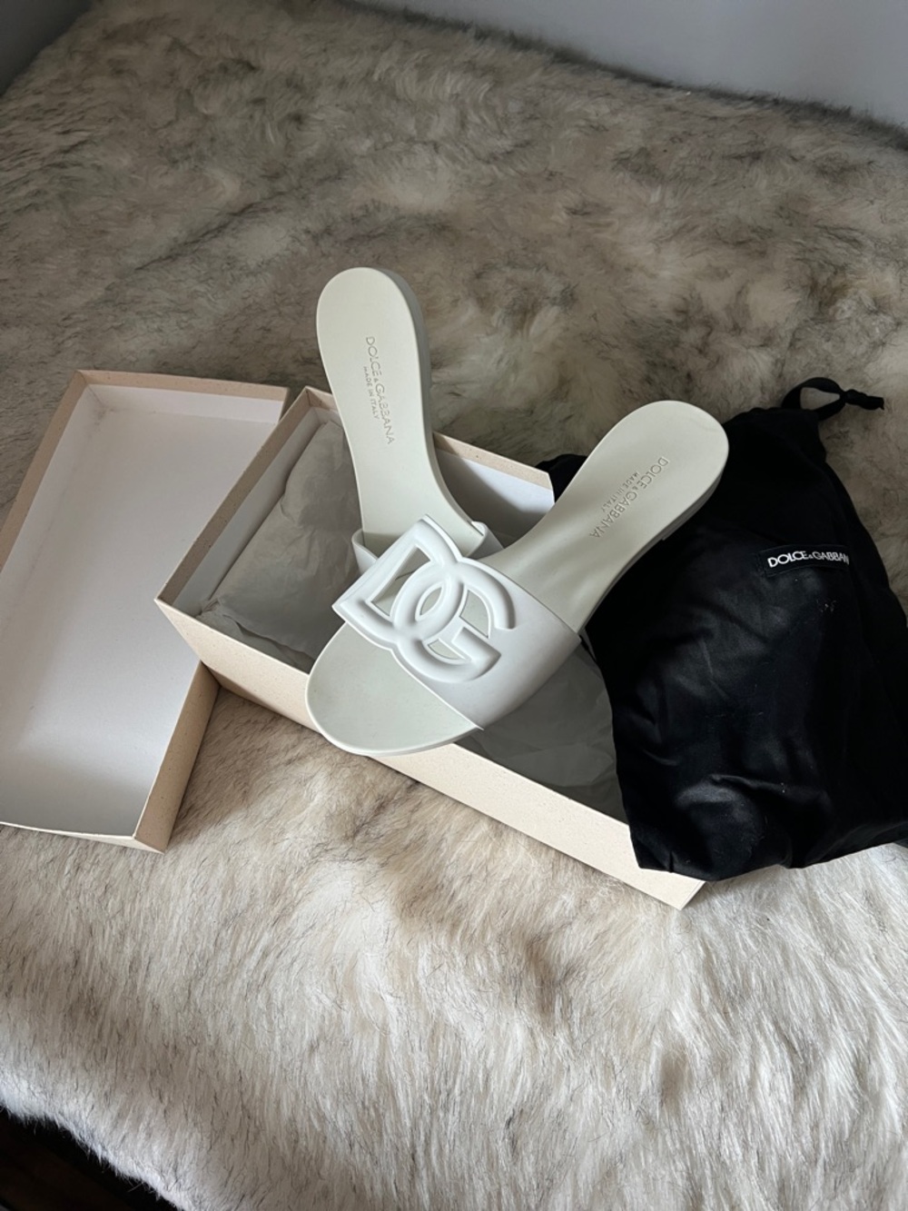 Dolce & Gabbana White Interlocking Logo Slide Mules